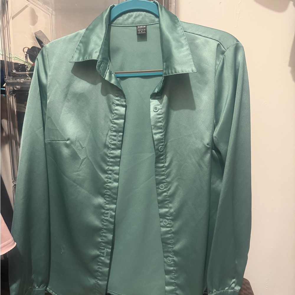 SHEIN Satin Seafoam Blouse